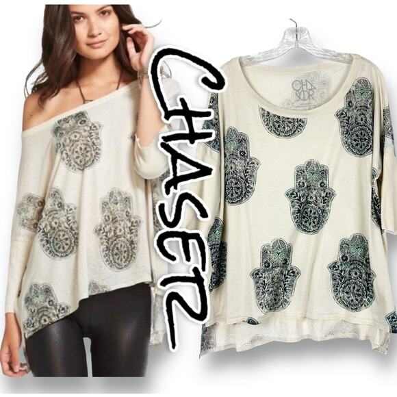 Chaser Hamsa Hands Graphic Oversize T-Shirt Off White Womens Size Small - Picture 1 of 12